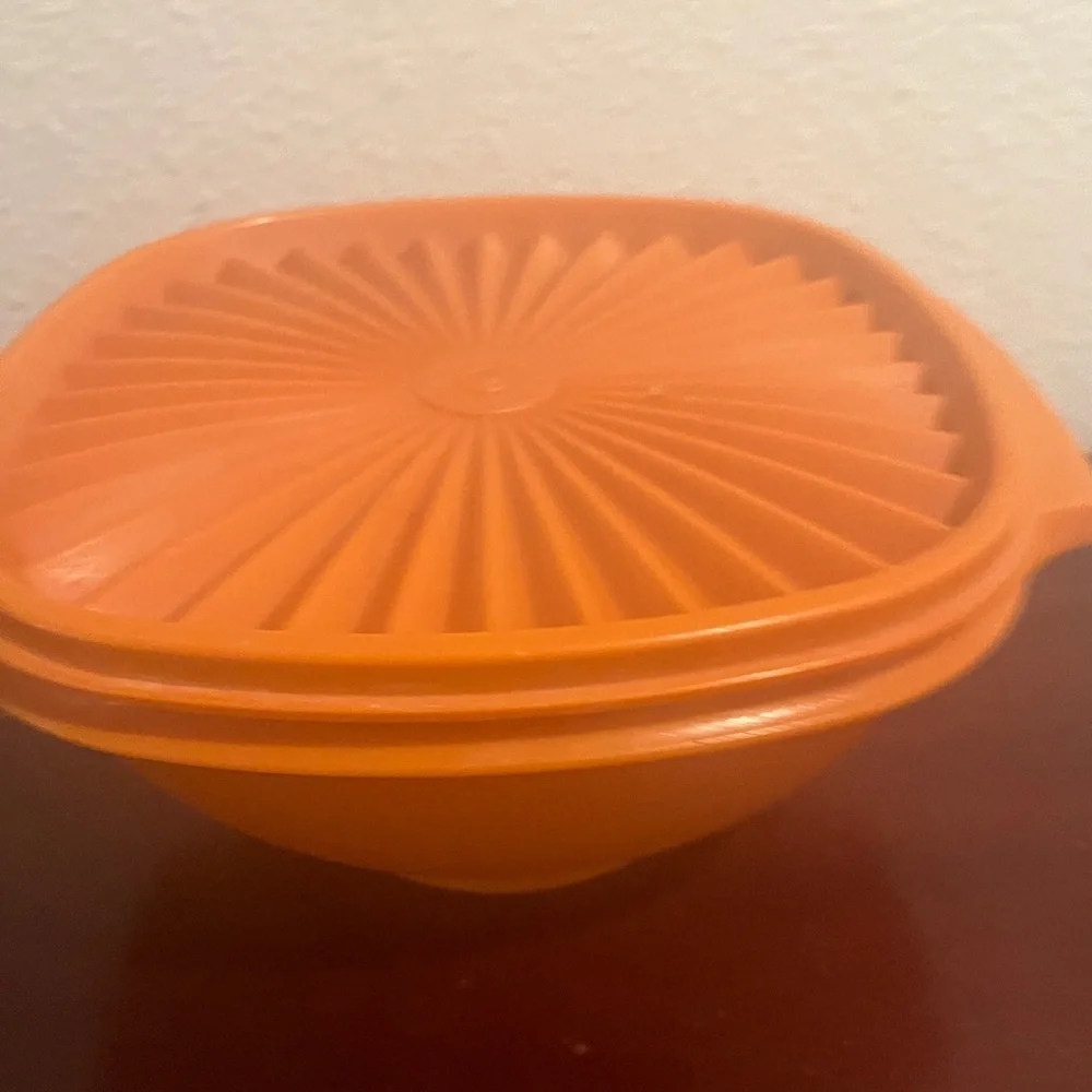 Vintage Tupperware Orange Servalier Bowl with Lid • Retro Kitchen Storage •